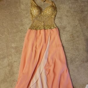Coral Cache Halter Prom Dress/Gown